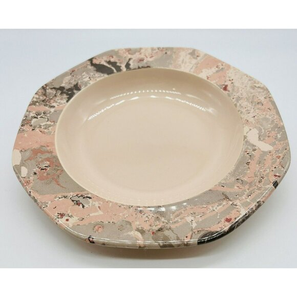 Longchamp Onxy Coco Salad Bowl Soup France Peach Gray Marble Pattern 8.5 inch - Picture 1 of 8